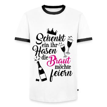 Braut Feier Junggesellinnenabschied JGA Geschenk - Männer Kontrast-T-Shirt - Weiß/Schwarz - Vorne - AI Model Female 172 light (172cm) & AI Model Male 178 dark (178cm)