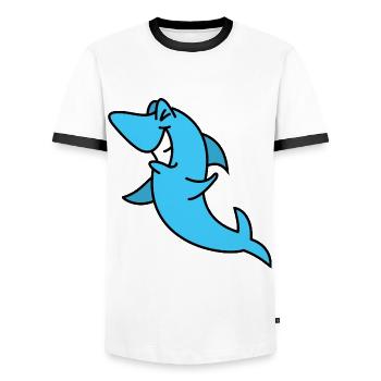Shark Grin Laughing - Men's Ringer Shirt - white/black - Front - AI Model Female 172 light (172cm) & AI Model Male 178 dark (178cm)
