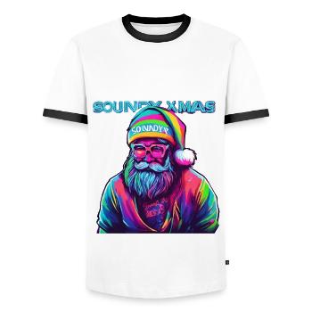 SOUNDY XMAS Weihnachten Rave Club Dance - Männer Kontrast-T-Shirt - Weiß/Schwarz - Vorne - AI Model Female 172 light (172cm) & AI Model Male 178 dark (178cm)