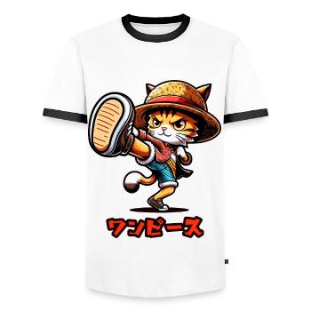 Katze Anime - Männer Kontrast-T-Shirt - Weiß/Schwarz - Vorne - AI Model Female 172 light (172cm) & AI Model Male 178 dark (178cm)