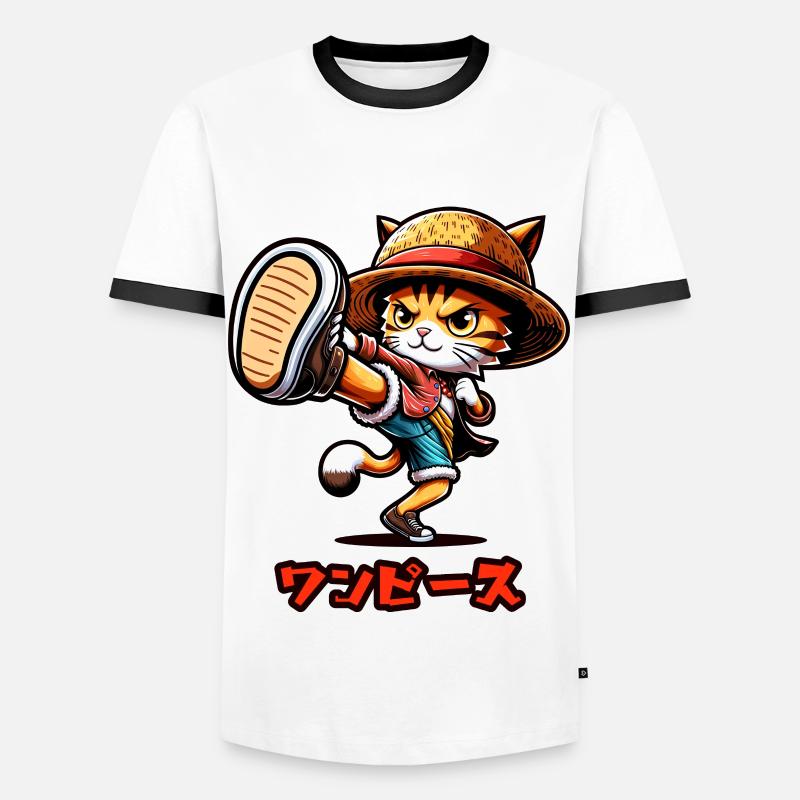 Chat Anime - T-shirt contrasté Homme - blanc/noir