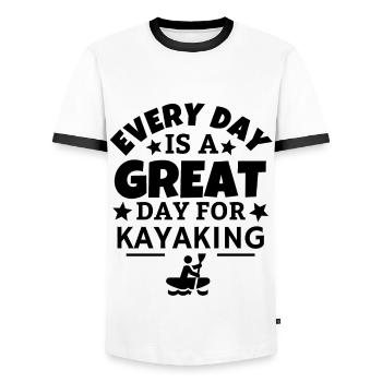 Chaque jour est un grand jour pour le kayak. - T-shirt contrasté Homme - blanc/noir - Devant - AI Model Female 172 light (172cm) & AI Model Male 178 dark (178cm)