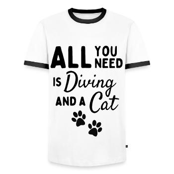 Alles, was Sie brauchen, ist Tauchen und eine Katze. - Männer Kontrast-T-Shirt - Weiß/Schwarz - Vorne - AI Model Female 172 light (172cm) & AI Model Male 178 dark (178cm)