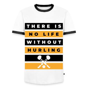 Es gibt kein Leben ohne Hurling - Männer Kontrast-T-Shirt - Weiß/Schwarz - Vorne - AI Model Female 172 light (172cm) & AI Model Male 178 dark (178cm)
