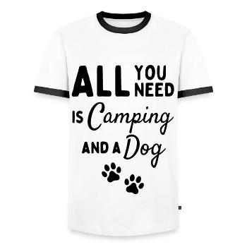 All you need is camping and a dog. - Men's Ringer Shirt - white/black - Front - AI Model Female 172 light (172cm) & AI Model Male 178 dark (178cm)