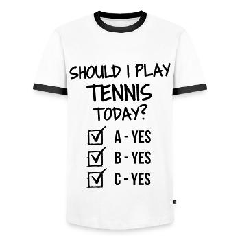 Soll ich heute Tennis spielen? - Männer Kontrast-T-Shirt - Weiß/Schwarz - Vorne - AI Model Female 172 light (172cm) & AI Model Male 178 dark (178cm)