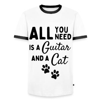 Alles, was Sie brauchen, ist Gitarre und eine Katze - Männer Kontrast-T-Shirt - Weiß/Schwarz - Vorne - AI Model Female 172 light (172cm) & AI Model Male 178 dark (178cm)