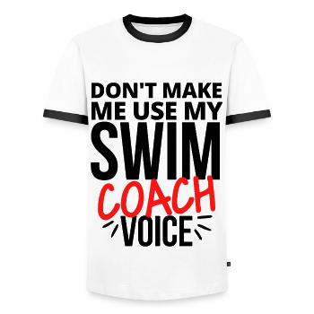 Lass mich nicht meine Schwimmtrainerstimme benutzen - Männer Kontrast-T-Shirt - Weiß/Schwarz - Vorne - AI Model Female 172 light (172cm) & AI Model Male 178 dark (178cm)