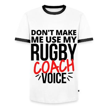 Ne me faites pas utiliser ma voix d’entraîneur de rugby - T-shirt contrasté Homme - blanc/noir - Devant - AI Model Female 172 light (172cm) & AI Model Male 178 dark (178cm)