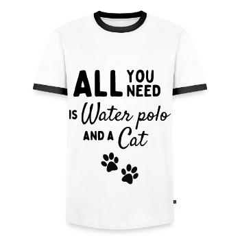 Tout ce dont vous avez besoin est du water-polo et un chat. - T-shirt contrasté Homme - blanc/noir - Devant - AI Model Female 172 light (172cm) & AI Model Male 178 dark (178cm)