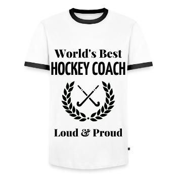 World's best hockey coach - Men's Ringer Shirt - white/black - Front - AI Model Female 172 light (172cm) & AI Model Male 178 dark (178cm)
