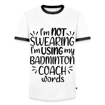 Je ne jure pas que j’utilise mon mot d’entraîneur de badminton - T-shirt contrasté Homme - blanc/noir - Devant - AI Model Female 172 light (172cm) & AI Model Male 178 dark (178cm)