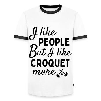 J’aime les gens MAIS j’aime plus le croquet - T-shirt contrasté Homme - blanc/noir - Devant - AI Model Female 172 light (172cm) & AI Model Male 178 dark (178cm)