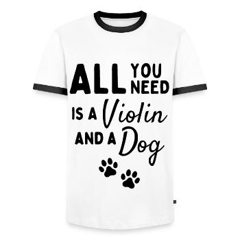 Alles, was Sie brauchen, ist eine Geige und ein Hund. - Männer Kontrast-T-Shirt - Weiß/Schwarz - Vorne - AI Model Female 172 light (172cm) & AI Model Male 178 dark (178cm)