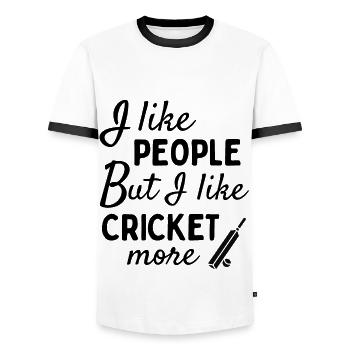 J’aime les gens MAIS j’aime plus le cricket. - T-shirt contrasté Homme - blanc/noir - Devant - AI Model Female 172 light (172cm) & AI Model Male 178 dark (178cm)