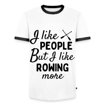 J’aime les gens MAIS j’aime plus ramer. - T-shirt contrasté Homme - blanc/noir - Devant - AI Model Female 172 light (172cm) & AI Model Male 178 dark (178cm)