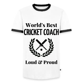 World's best cricket coach - Men's Ringer Shirt - white/black - Front - AI Model Female 172 light (172cm) & AI Model Male 178 dark (178cm)