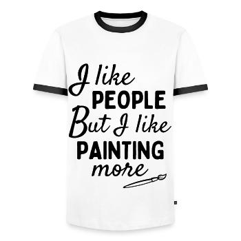 I like people BUT I like painting more - Men's Ringer Shirt - white/black - Front - AI Model Female 172 light (172cm) & AI Model Male 178 dark (178cm)