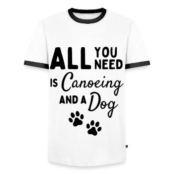 All you need is canoeing and a dog - Men's Ringer Shirt - white/black - Front - AI Model Female 172 light (172cm) & AI Model Male 178 dark (178cm)