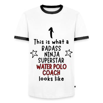 Badass, Ninja, Superstar, Entraîneur de water-polo - T-shirt contrasté Homme - blanc/noir - Devant - AI Model Female 172 light (172cm) & AI Model Male 178 dark (178cm)