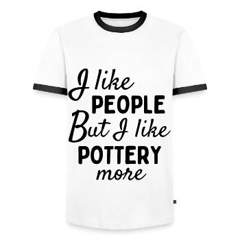 I like people BUT I like pottery more. - Men's Ringer Shirt - white/black - Front - AI Model Female 172 light (172cm) & AI Model Male 178 dark (178cm)