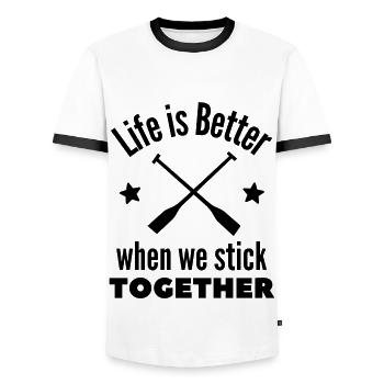 Aviron : La vie est meilleure quand nous restons ensemble. - T-shirt contrasté Homme - blanc/noir - Devant - AI Model Female 172 light (172cm) & AI Model Male 178 dark (178cm)