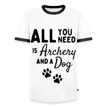 Alles, was Sie brauchen, ist Bogenschießen und ein Hund - Männer Kontrast-T-Shirt - Weiß/Schwarz - Vorne - AI Model Female 172 light (172cm) & AI Model Male 178 dark (178cm)