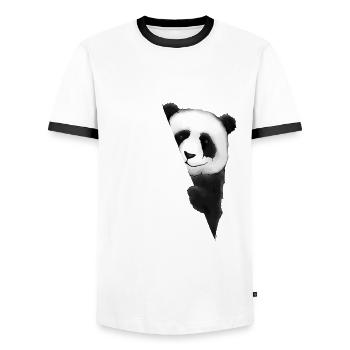 I speak panda fluently! Panda Fan Fun - Men's Ringer Shirt - white/black - Front - AI Model Female 172 light (172cm) & AI Model Male 178 dark (178cm)