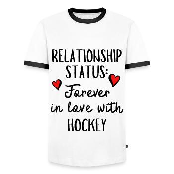 Beziehungsstatus: Für immer verliebt in Eishockey - Männer Kontrast-T-Shirt - Weiß/Schwarz - Vorne - AI Model Female 172 light (172cm) & AI Model Male 178 dark (178cm)