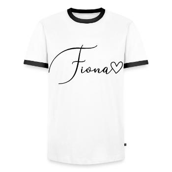 Fiona Nom de famille Prénom Fille - T-shirt contrasté Homme - blanc/noir - Devant - AI Model Female 172 light (172cm) & AI Model Male 178 dark (178cm)