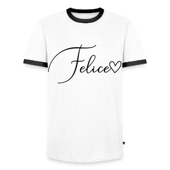 Felice Nom de famille Prénom Fille - T-shirt contrasté Homme - blanc/noir - Devant - AI Model Female 172 light (172cm) & AI Model Male 178 dark (178cm)