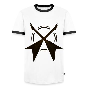 E-Gitarre - Guitar - Heavy Metal - Rock - Männer Kontrast-T-Shirt - Weiß/Schwarz - Vorne - AI Model Female 172 light (172cm) & AI Model Male 178 dark (178cm)
