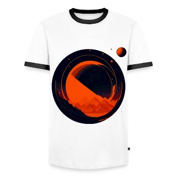 Space View / Mars 02 - Men's Ringer Shirt - white/black - Front - AI Model Female 172 light (172cm) & AI Model Male 178 dark (178cm)