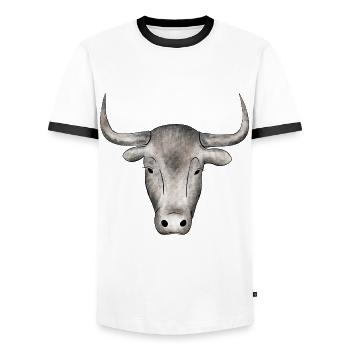 bull - Men's Ringer Shirt - white/black - Front - AI Model Female 172 light (172cm) & AI Model Male 178 dark (178cm)