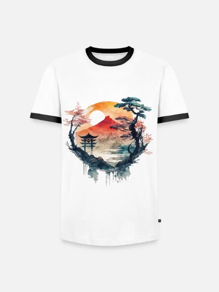 Chinesisches Aquarell - Männer Kontrast-T-Shirt - Weiß/Schwarz