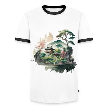 Japan Illustration - Men's Ringer Shirt - white/black - Front - AI Model Female 172 light (172cm) & AI Model Male 178 dark (178cm)