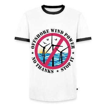 Offshore Wind Power No Thanks - Men's Ringer Shirt - white/black - Front - AI Model Female 172 light (172cm) & AI Model Male 178 dark (178cm)