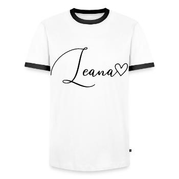 Leana surname First name Girl - Men's Ringer Shirt - white/black - Front - AI Model Female 172 light (172cm) & AI Model Male 178 dark (178cm)