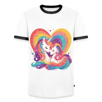 Unicorn Heart Love Cuddle Hug Cute Cute - Men's Ringer Shirt - white/black - Front - AI Model Female 172 light (172cm) & AI Model Male 178 dark (178cm)