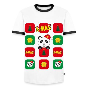 Panda mit Weihnachts-Apps, lustiger Hingucker. - Männer Kontrast-T-Shirt - Weiß/Schwarz - Vorne - AI Model Female 172 light (172cm) & AI Model Male 178 dark (178cm)