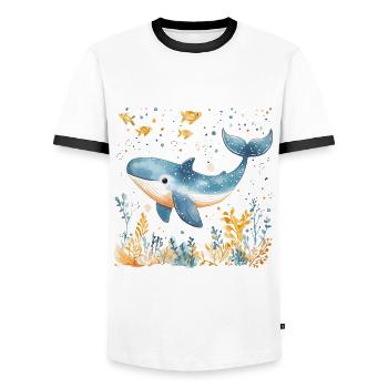 Whale Cute Cute Baby Kids Animal Blue Whale Watercolor - Men's Ringer Shirt - white/black - Front - AI Model Female 172 light (172cm) & AI Model Male 178 dark (178cm)