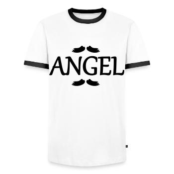 Ailes d’ange - T-shirt contrasté Homme - blanc/noir - Devant - AI Model Female 172 light (172cm) & AI Model Male 178 dark (178cm)