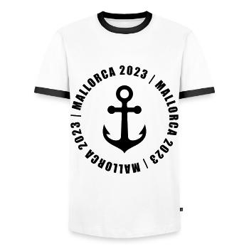 Mallorca 2023 - Männer Kontrast-T-Shirt - Weiß/Schwarz - Vorne - AI Model Female 172 light (172cm) & AI Model Male 178 dark (178cm)
