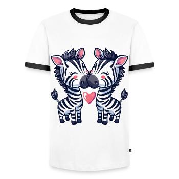 Zebra Comic Couple Love - Men's Ringer Shirt - white/black - Front - AI Model Female 172 light (172cm) & AI Model Male 178 dark (178cm)