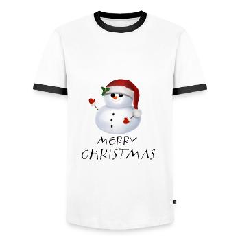 Schneemann Weihnachten Snowman Christmas - Männer Kontrast-T-Shirt - Weiß/Schwarz - Vorne - AI Model Female 172 light (172cm) & AI Model Male 178 dark (178cm)