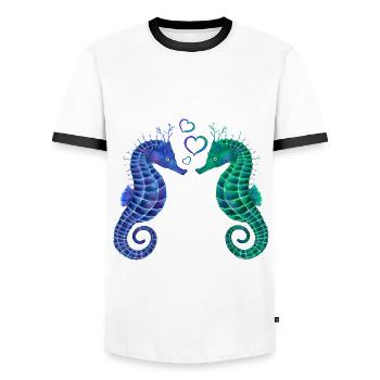 Sea Horses - Love - Men's Ringer Shirt - white/black - Front - AI Model Female 172 light (172cm) & AI Model Male 178 dark (178cm)