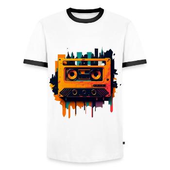 Retro Mixtape - Men's Ringer Shirt - white/black - Front - AI Model Female 172 light (172cm) & AI Model Male 178 dark (178cm)
