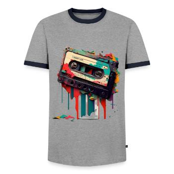 Retro Mixtape - Men's Ringer Shirt - grey/navy  - Front - AI Model Female 172 light (172cm) & AI Model Male 178 light (178cm)