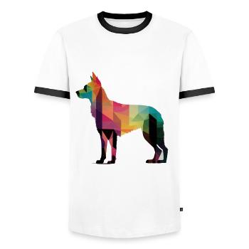 Beautiful dog - colorful dog - Men's Ringer Shirt - white/black - Front - AI Model Female 172 light (172cm) & AI Model Male 178 dark (178cm)