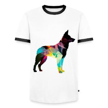 Beautiful dog - colorful dog - Men's Ringer Shirt - white/black - Front - AI Model Female 172 light (172cm) & AI Model Male 178 dark (178cm)